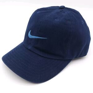 Vintage Nike Swoosh Strapback Hat Dad Ball‎ Cap Blue Embroidered Center Check